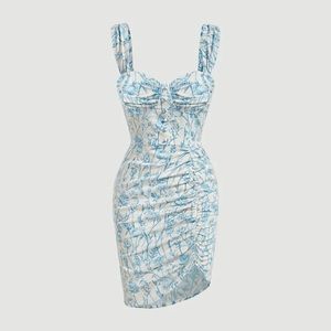 Charming Off-White Summer Dress - Blue Detailing - Size M - New Without Tags!